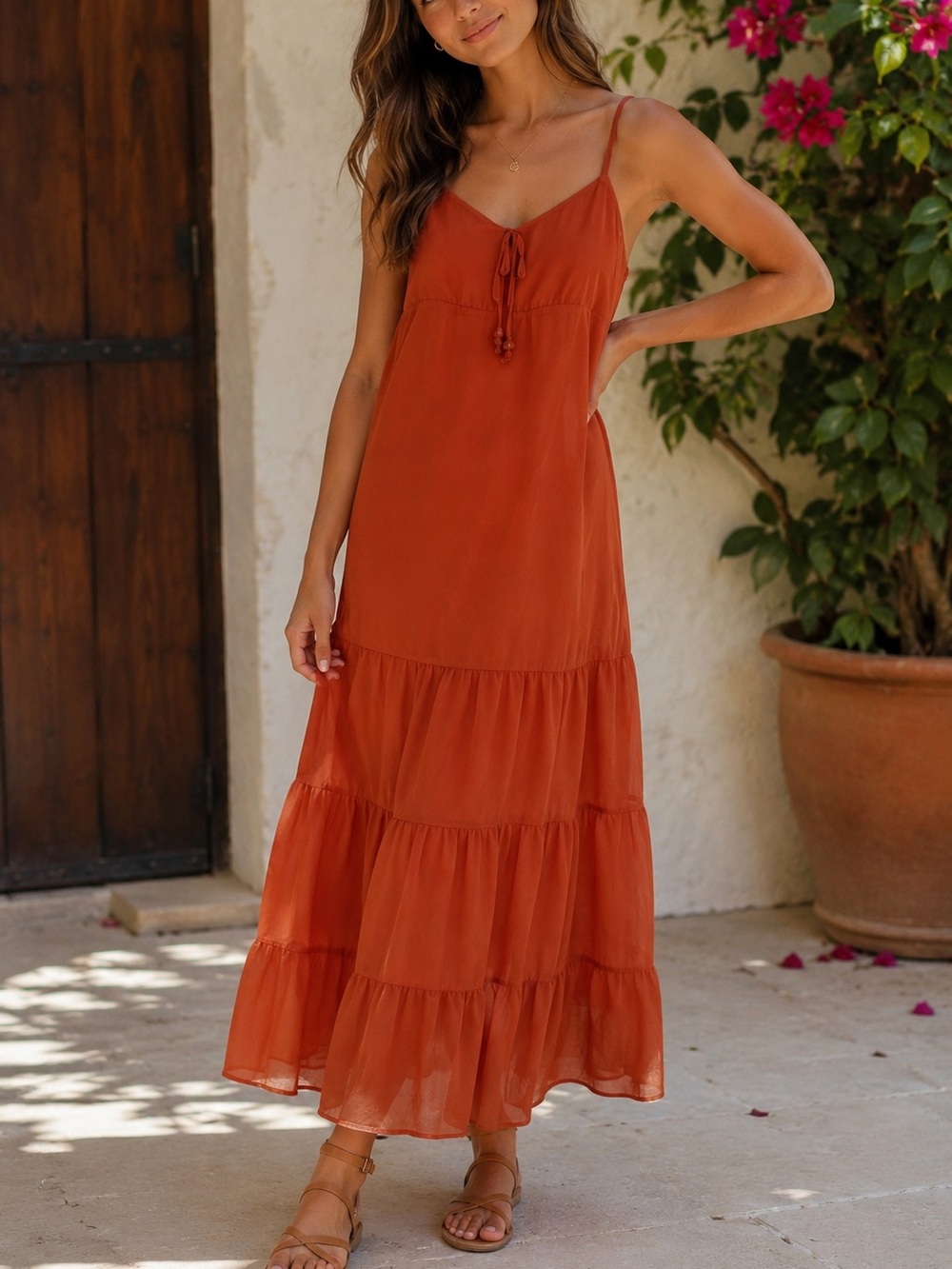 Joe Fresh Rust Tiered Maxi Slip Dress